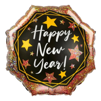 Palloncino in Foil 22" Super Shape Ottagonale con Paillettes "Happy New Year" Capodanno
