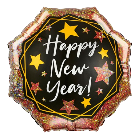 Palloncino in Foil 22" Super Shape Ottagonale con Paillettes "Happy New Year" Capodanno