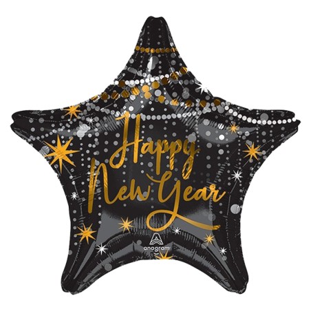 Palloncino in Foil 19" Stella Nera Happy New Year Capodanno