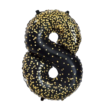 Palloncino in Foil 40" N.8 Nero con Coriandoli Oro Accessori e Palloncini 18° Compleanno