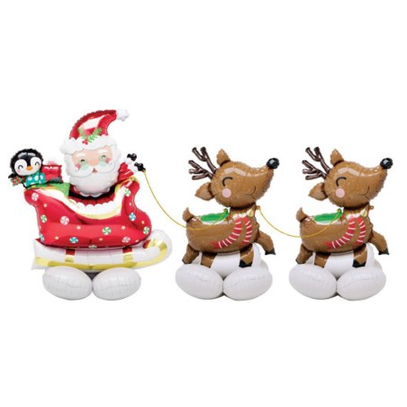 Palloncino in Foil 51" AirLoonz Babbo Natale con Renne "Santa and Reindeer" Palloncini Foil Natale