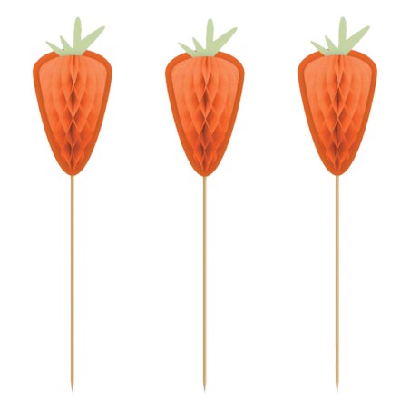 Picks di Carta a Nido d'Ape Sagomati Carota 10pz Coordinati e Tavola Pasqua