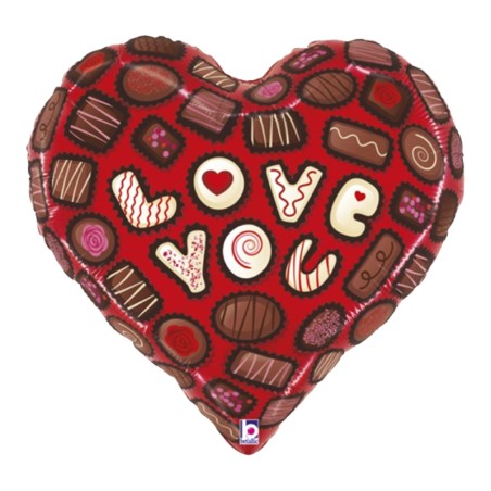 Palloncino in Foil 30" Super Shape Cuore "Love You Chocolates" Amore, Matrimonio o Anniversario Grabo