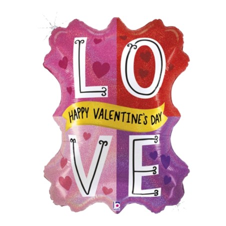 Palloncino in Foil 34" Super Shape Cornice "Valentine Love Color Block" Amore, Matrimonio o Anniversario Grabo