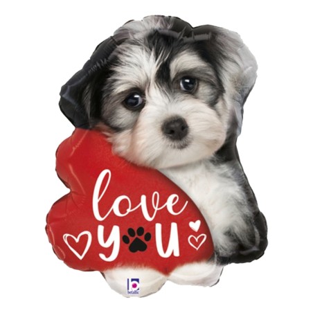 Palloncino in Foil 29" Super Shape Cane "Love You Puppy" Amore, Matrimonio o Anniversario Grabo