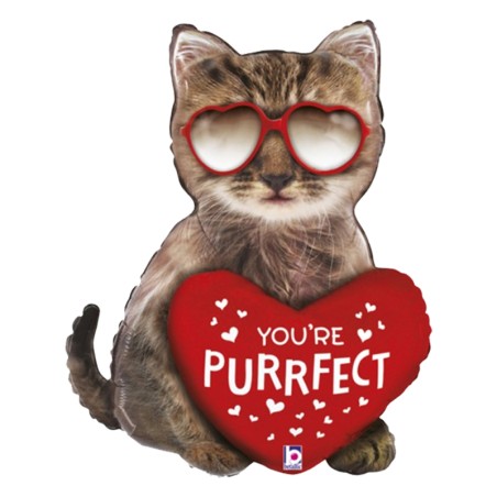 Palloncino in Foil 32" Super Shape Gatto "Purrfect Cat" Amore, Matrimonio o Anniversario Grabo