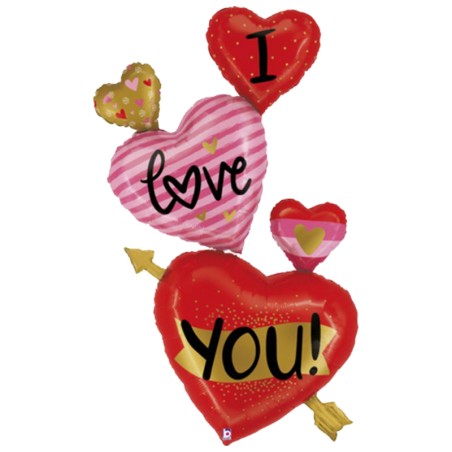 Palloncino in Foil 76" Air Filled Cuori "I Love You Hearts" Amore, Matrimonio o Anniversario Grabo