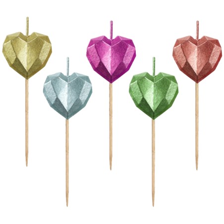 Candelina Picks Cuore Multicolor "Heart" 5pz Candeline Sagomate Fantasia