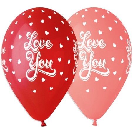 Palloncino in Lattice 13" GS120 Rosso e Rosa Stampa Cuori Scritta "Love You" 50pz Gemar Amore "Love"