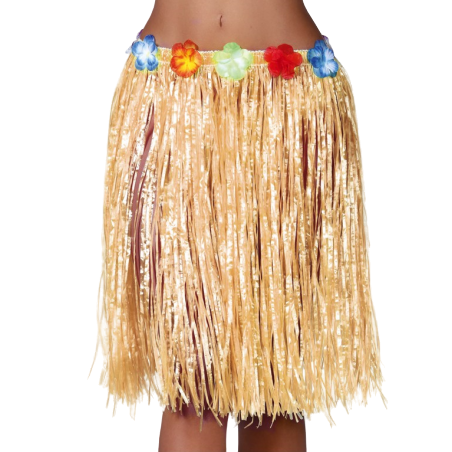 Gonnellina Hawaiana in Paglia con Fiori Accessori Persona Tropicali