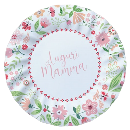 Piatto di Carta 18cm con Fiori e scritta Auguri Mamma 8pz Tavola Festa della Mamma