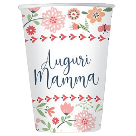 Bicchiere di Carta 200ml Auguri Mamma 8pz Tavola Festa della Mamma