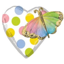 Palloncino in Foil 26" Multi-Balloons Cuore con Farfalla "Happy Birthday" Festa Tema Farfalla