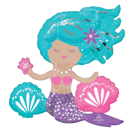 Palloncino in Foil 18" Air Filled Sagomato Sirena "Shimmering Mermaid" Pesci e Mare