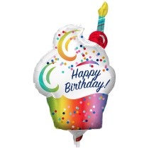 Palloncino in Foil 14" Mini Shape Cupcake Happy Birthday "Rainbow" Generico