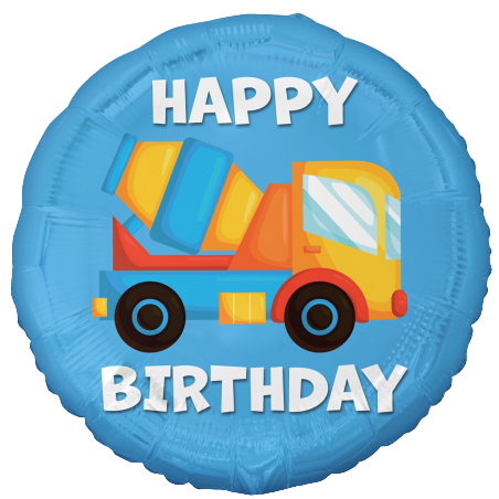 Palloncino in Foil 18" Happy Birthday Betoniera "Concrete Mixer" Veicoli
