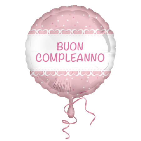 Palloncino in Foil 18" Rosa con Cuori e Pois "Buon Compleanno" In Italiano