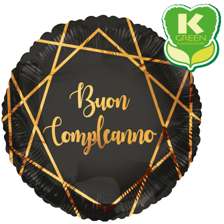 Palloncino in Foil 18" Buon Compleanno Nero e Oro "Geoide" In Italiano