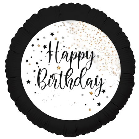 Palloncino in Foil 18" Nero e Bianco Happy Birthday "Black & White" Happy Birthday Prestige