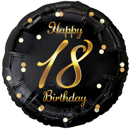 Palloncino in Foil 18" Happy Birthday 18 Anni "Black & Gold" 18 Anni