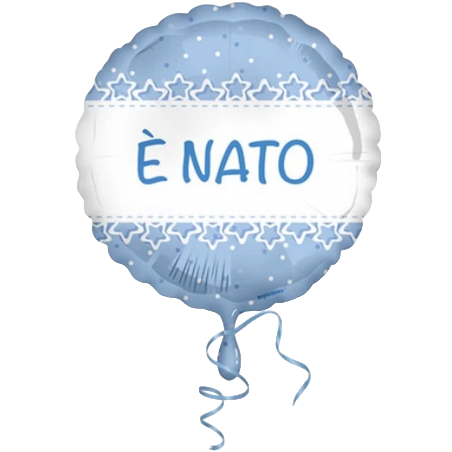 Palloncino in Foil 18" Celeste con Stelle e Pois "E' Nato" Nascita e Battesimo
