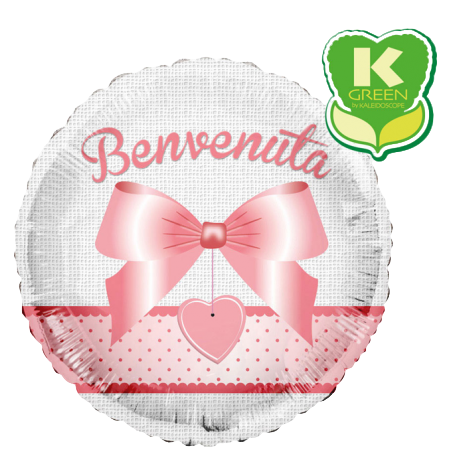 Palloncino in Foil 18" con Fiocco Rosa "Benvenuta" Nascita e Battesimo