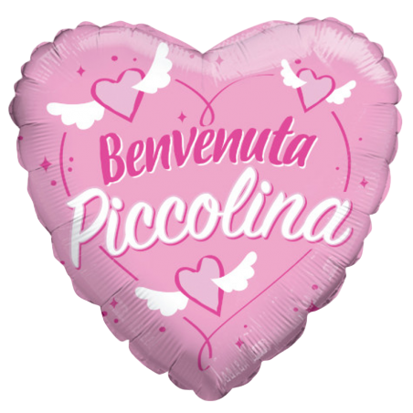 Palloncino in Foil 18" Cuore Rosa "Benvenuta Piccolina" Nascita e Battesimo