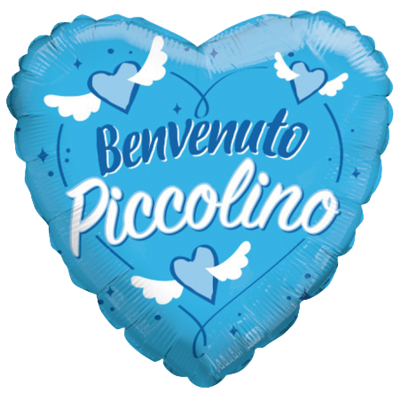 Palloncino in Foil 18" Cuore Celeste "Benvenuto Piccolino" Nascita e Battesimo