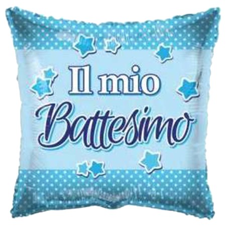 Palloncino in Foil 18" Quadrato "Il mio Battesimo" Celeste Nascita e Battesimo