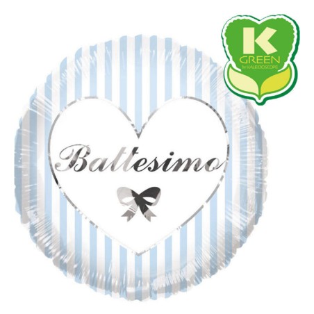 Palloncino in Foil 18" Battesimo Celeste e Argento "Stripes" Nascita e Battesimo