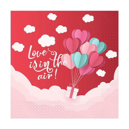 Tovagliolo di Carta 33x33cm Amore Rosso "Love Is In The Air" 20pz Coordinati Festa Amore