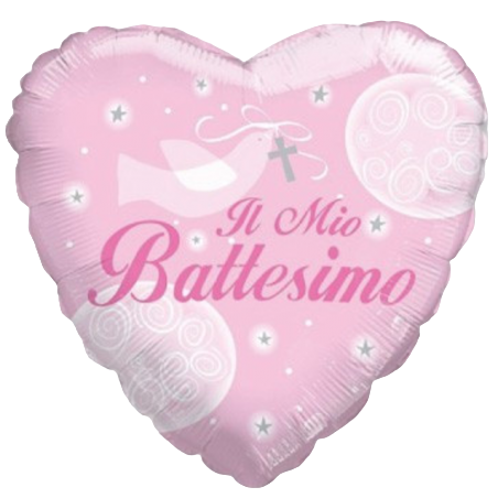 Palloncino in Foil 9" Mini Shape Cuore Rosa "Il Mio Battesimo" Nascita e Battesimo