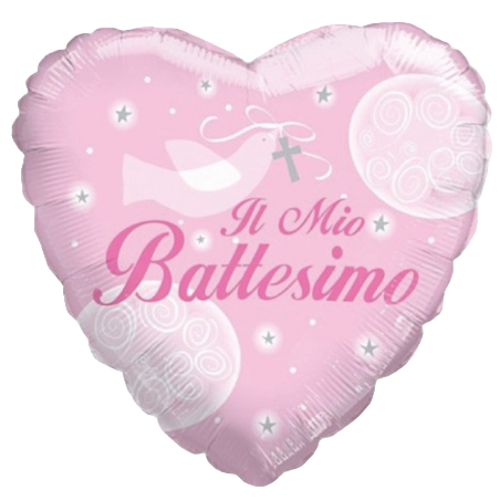 Palloncino in Foil 18" Cuore Rosa "Il Mio Battesimo" Nascita e Battesimo