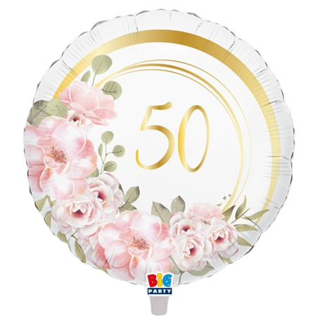 Palloncino in Foil 18" 50° Anniversario Oro con Fiori Anniversario