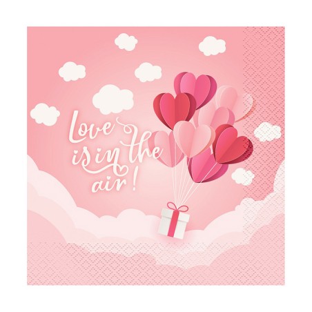 Tovagliolo di Carta 33x33cm Amore Rosa "Love Is In The Air" 20pz Coordinati Festa Amore