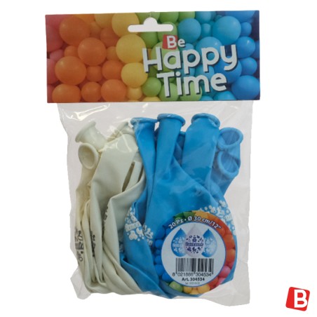 Palloncino in Lattice 12" Nascita Celeste "Benvenuto" 20pz Gemar Blister "Happy Time"