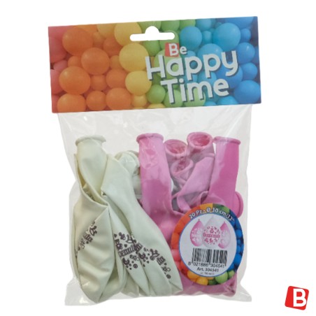 Palloncino in Lattice 12" Nascita Rosa "Benvenuta" 20pz Gemar Blister "Happy Time"