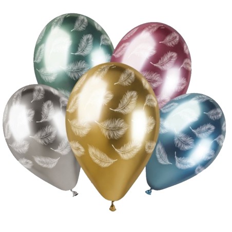 Palloncino in Lattice 13" GBS120 Shiny Assortito con Stampa Piume 25pz Gemar "Theme & Patterns"
