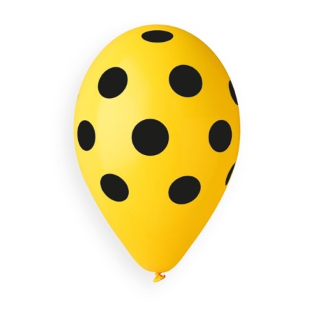 Palloncino in Lattice 12" GS110 Giallo con Pois Nero 100pz Gemar Pois "Polka Dots"