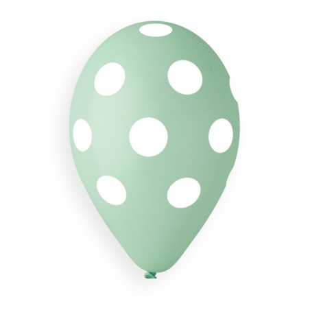 Palloncino in Lattice 13" GS120 Verde Menta con Pois Bianco 50pz Gemar Pois "Polka Dots"