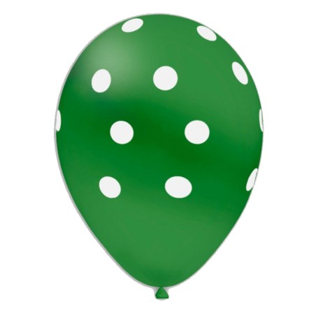 Palloncino in Lattice 5" AS50 Verde con Pois Bianco 100pz Gemar Pois "Polka Dots"