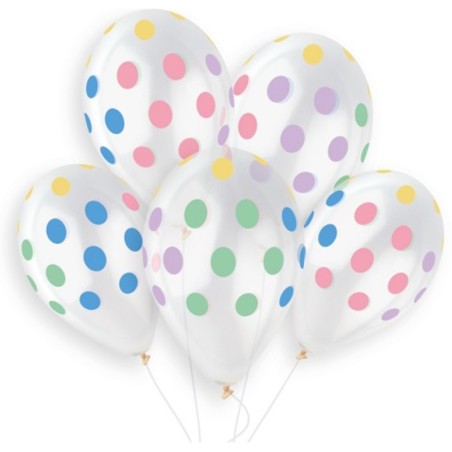 Palloncino in Lattice 13" GS120 Trasparente con Pois Macaron 50pz Gemar Pois "Polka Dots"