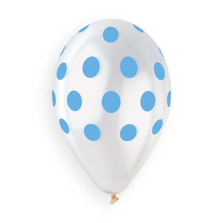 Palloncino in Lattice 13" GS120 Crystal con Pois Celeste 50pz Gemar Pois "Polka Dots"