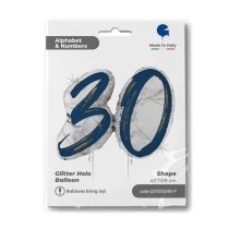 Palloncino in Foil 43" Super Shape Marmorizzato Numero 30 "Marble Blue" Marble Grabo