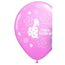 Palloncino in Lattice 11" Rosa con Stampa Felice Battesimo 5pz Nascita e Battesimo