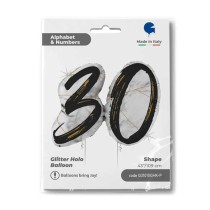 Palloncino in Foil 43" Super Shape Marmorizzato Numero 30 "Marble Black" Marble Grabo