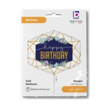 Palloncino in Foil 30" Super Shape Esagono Happy Birthday "Geo Navy Birthday" Happy Birthday Grabo