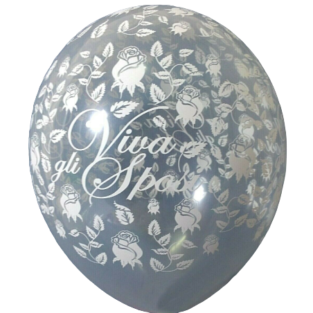 Palloncino in Lattice 31" GMS220 Bianco Metallizzato con Rose e Scritta "Viva gli Sposi" Gemar "Wedding/Anniversary"