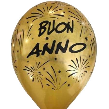 Palloncino in Lattice 12" GMS120 Oro Metallizzato con Scritta "Buon Anno" 100pz Gemar "Christmas/New Year"