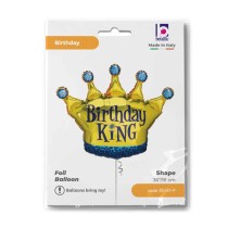 Palloncino in Foil 36" Super Shape Corona Re "Birthday King" Happy Birthday Grabo